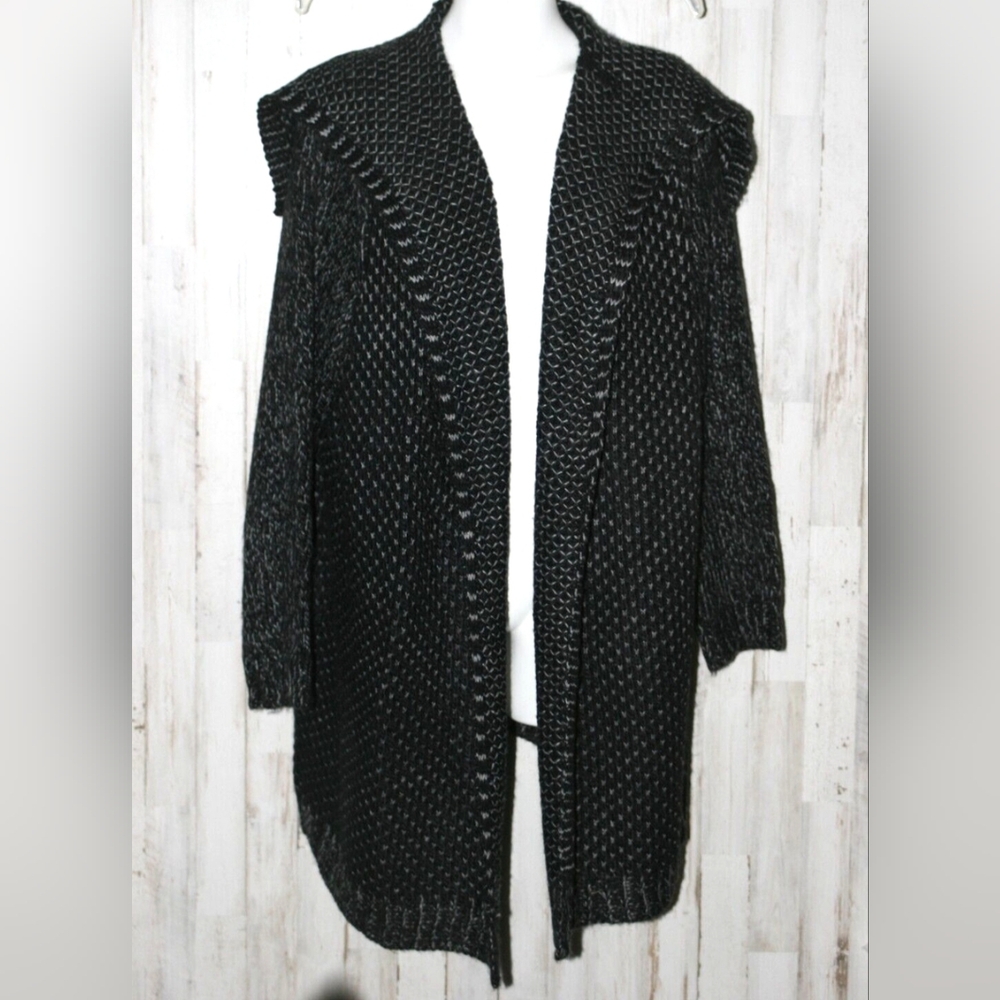 Roaman's Women's Plus Size 2X (26/28) Marled Open Cardigan Black/White